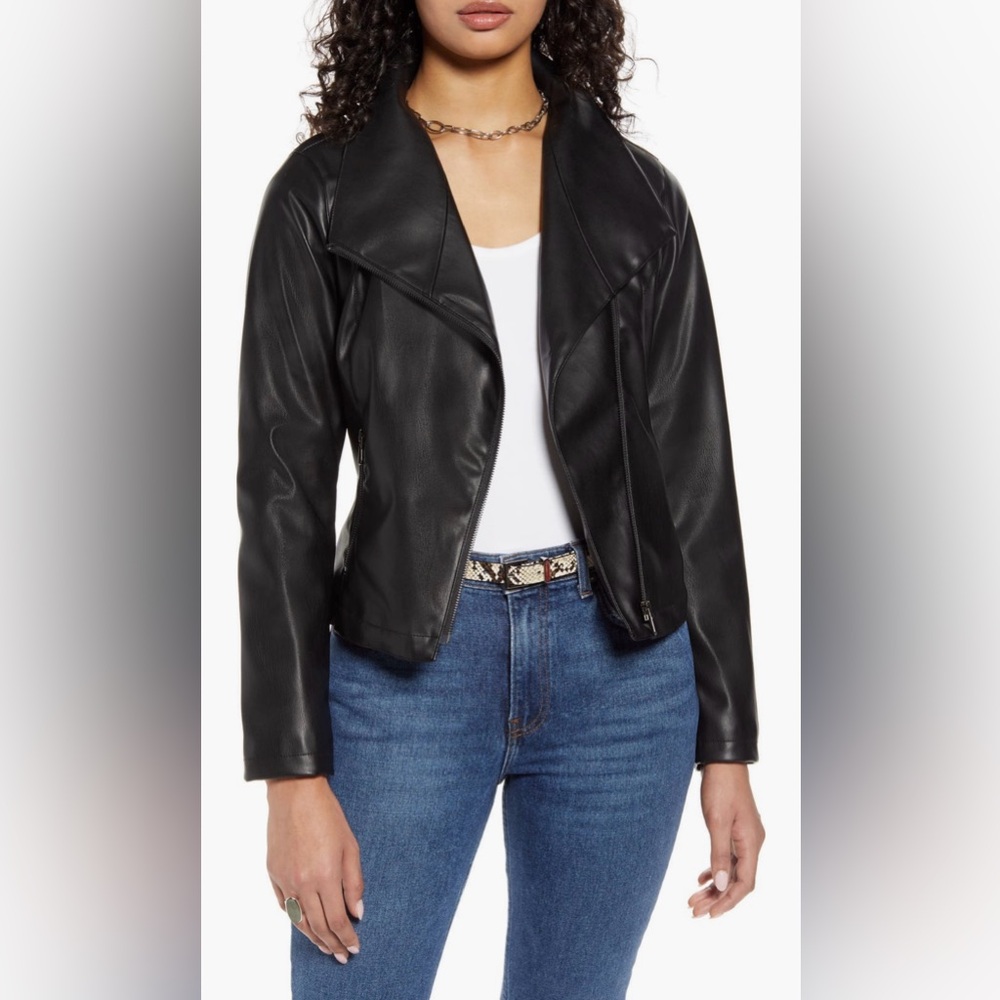NWT Halogen Drape Collar Faux Leather Jacket